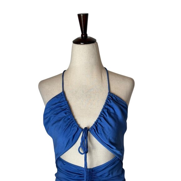 Christopher Esber Dress Women 4 Blue Multi Panel Disconnect Ruched Halter Maxi - Picture 4 of 14